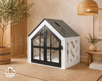 Modern Wooden Dog Crate with Cushion – Luxury Indoor Pet House