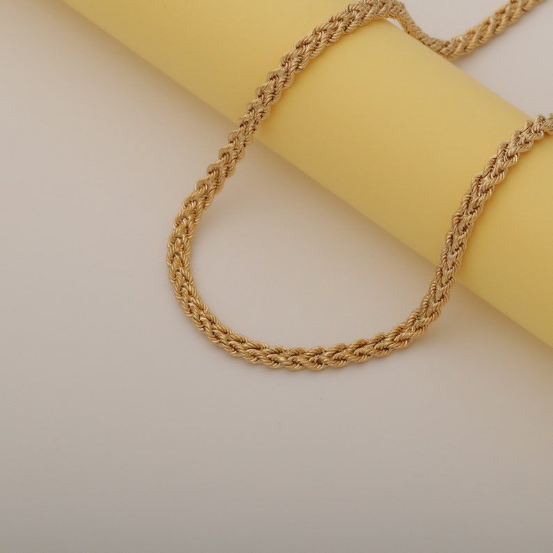 14K Gold Rope Chain Bracelet, Unique Twin Rope Bracelet, 4.7 Mm Real