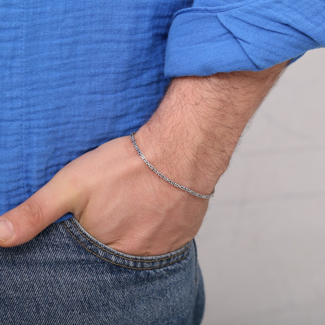 Sterling Silver Mens Byzantine Bracelet, 2 Mm Square Byzantine Bracelet