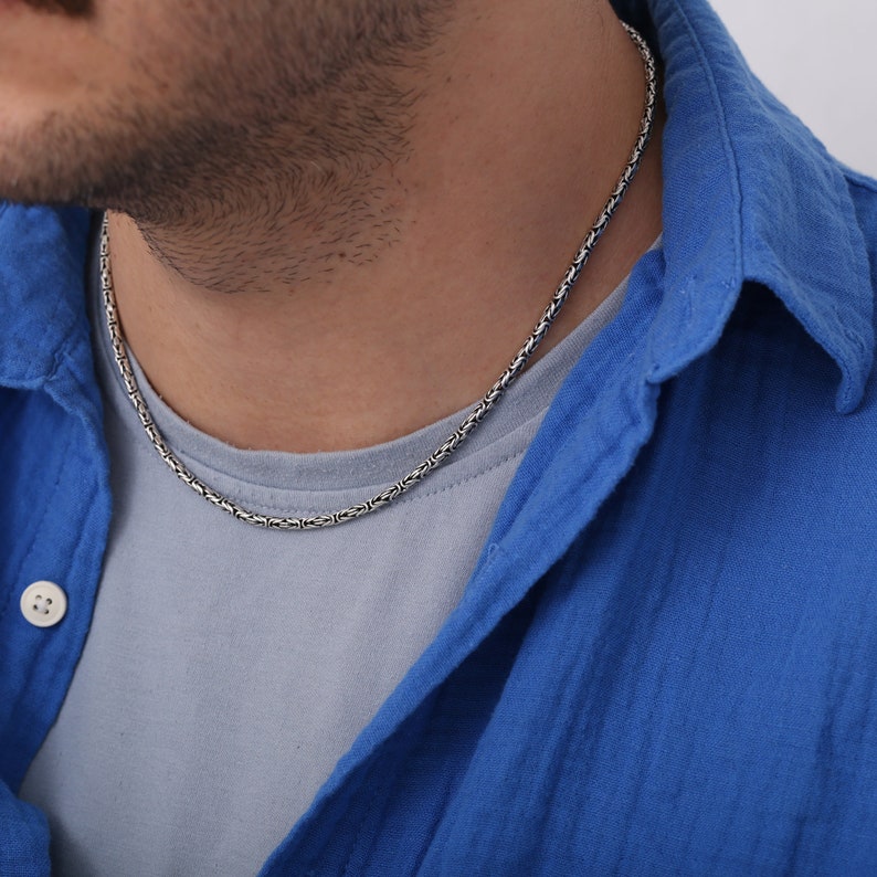 925 Silver Byzantine Chain Necklace for Men, Handmade King Chain