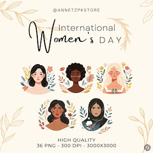 International Women&#39;s Day, Watercolor Clipart, Women&#39;s Day Clipart, Women power, 8 march, Women PNG, Nationality women, illustration