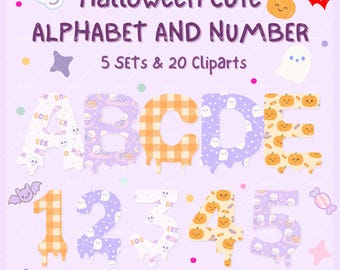 Halloween Alphabet Clipart Bundle: Spooky Pastel Letters, Numbers & Elements (PNG Digital Download)