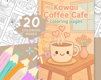 Kawaii Coffee Cafe Coloring Pages, Cute Barista Scenes (PDF Download)