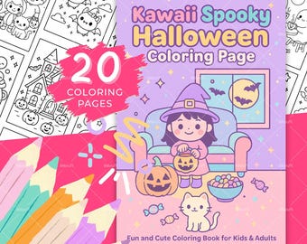 Disegni da colorare kawaii di Halloween, disegni carini e spettrali (PDF + PNG)