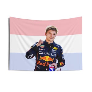 Drapeau Max Verstappen, drapeau rose f1, drapeau formule 1, tapisserie f1 36 x 26 po.