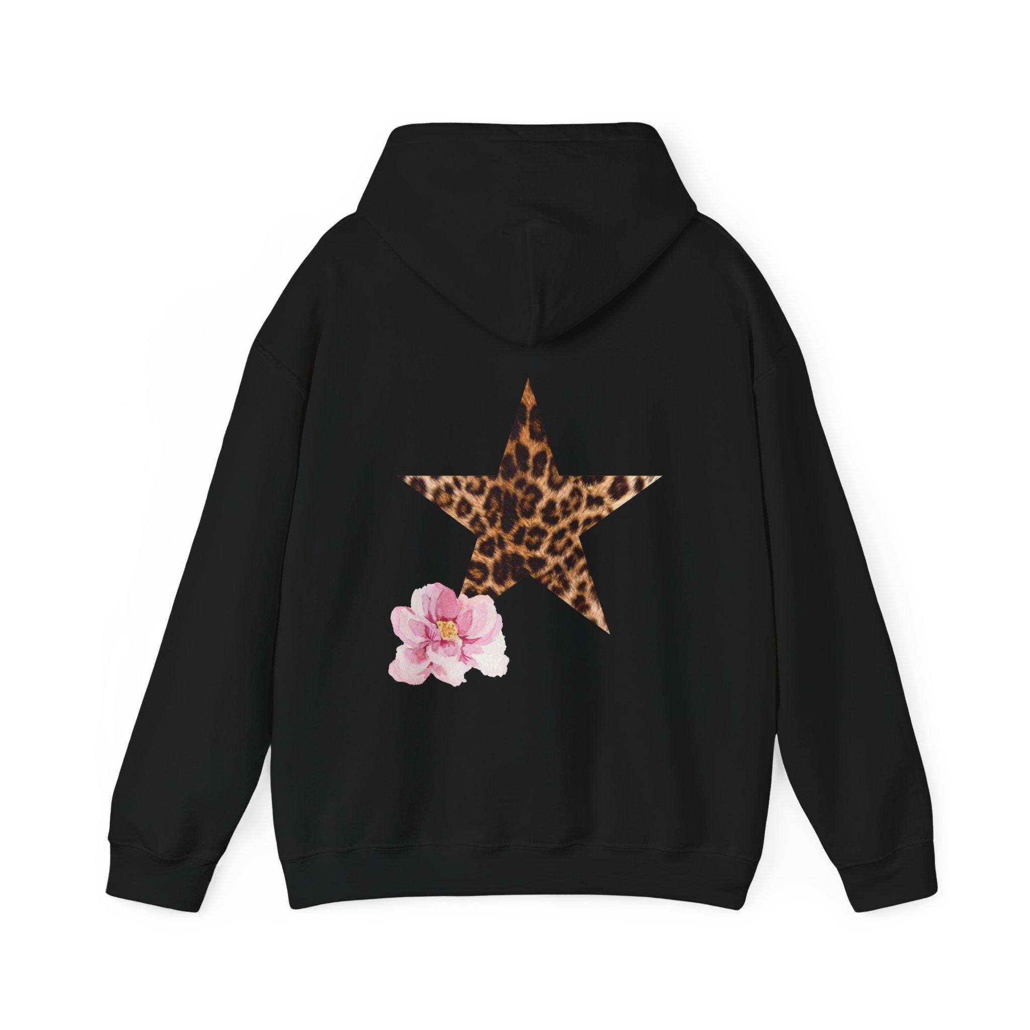 Leopard Star and Pink Flower Hoodie, Leopard Print Star