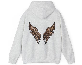 Sudadera con capucha con alas de ángel y estampado de leopardo, sudadera con capucha Y2K, sudadera con capucha con estampado de leopardo, sudadera con capucha unisex Heavy Blend™, regalo para ella.