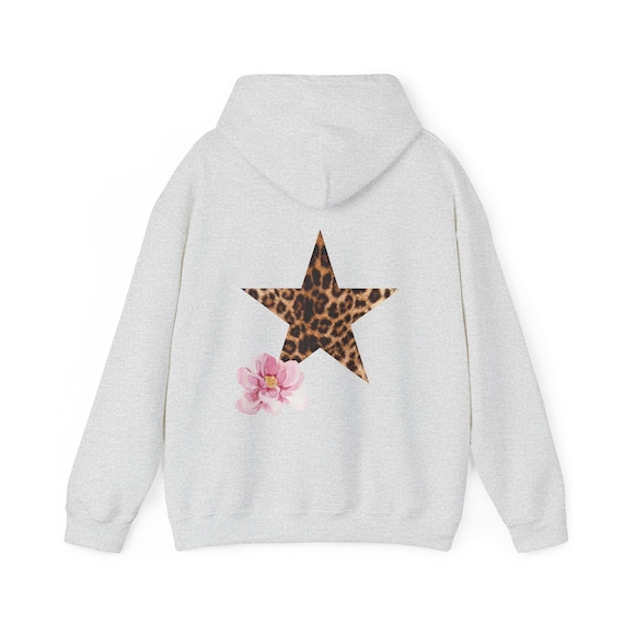 Leopard Star and Pink Flower Hoodie, Leopard Print Star Leopard Star and Pink Flower Hoodie, Leopard Print Star