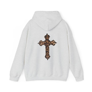 Leopard Print cross hoodie, Trendy y2k Hoodie, Leopard Print hoodie, Unisex Heavy Blend™ Hooded Sweatshirt.