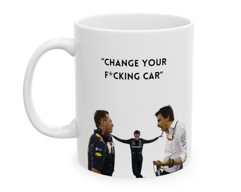 change you car f1 mug, f1 meme mug, george russell pose meme mug, funny f1 mug, f1 gift.