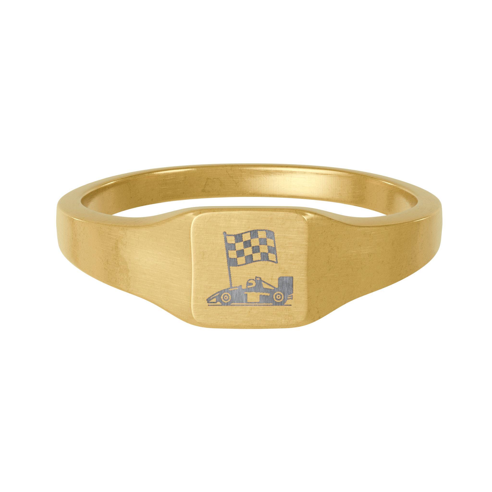 Engraved F1 Car Ring | 18K Gold Stainless Steel Motorsport Jewelry | F1 ...