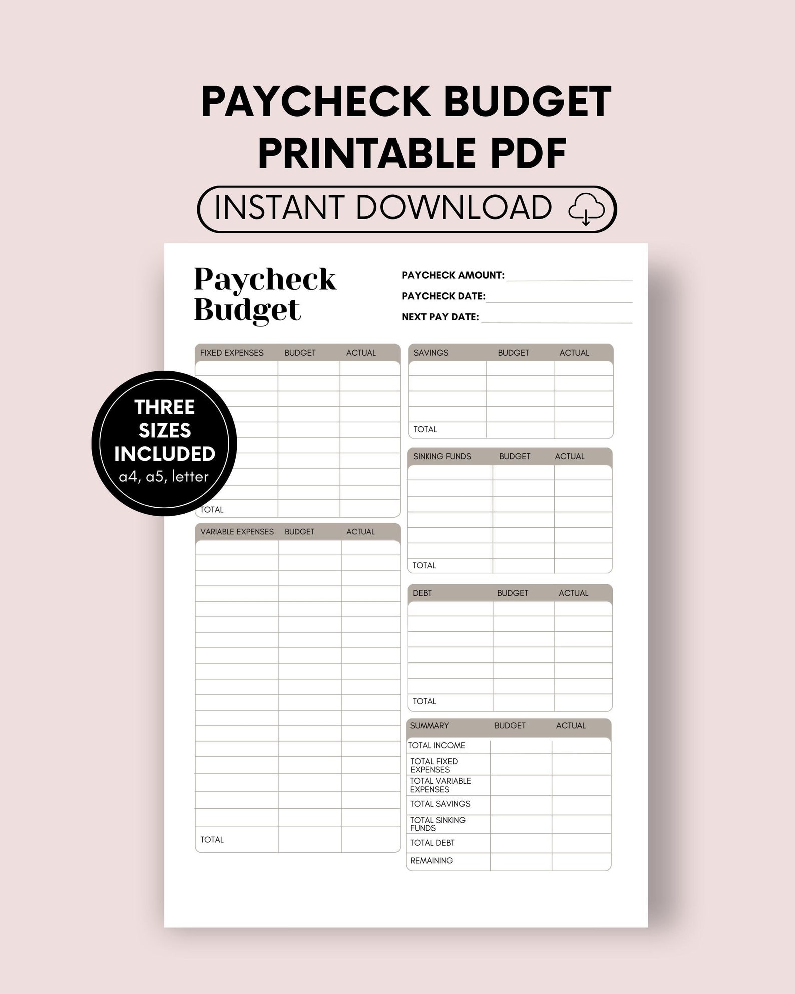 Paycheck Template.pdf PAYCHECK Budget Overview Template Printable, Budget Binder, Budget ...