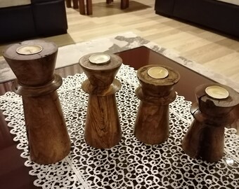 4'lü Ahşap Şamdan (Mumluk) / Wooden Candleholder