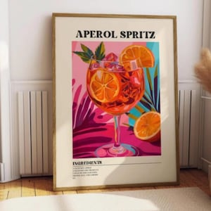 Aperol Spritz Wall Art Print – Cocktail Poster for Kitchen or Bar | Retro Modern Drink Recipe | Printable & Printed Art