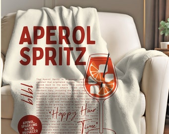 Cozy Aperol Spritz-Inspired Plush Blanket. Perfect gift for snuggling. Birthday and anniversary gift ideas. Personalized blanket for mom