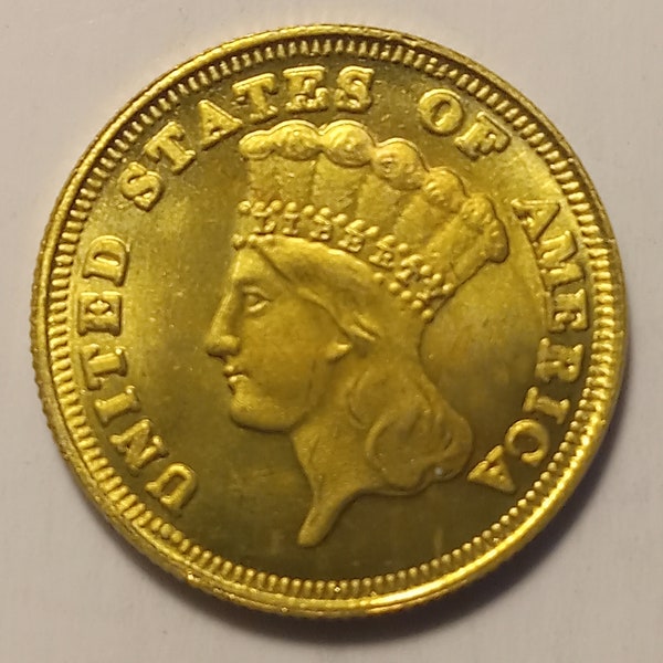 US 1875 Golden Three Dollar Indian Princes Fantasy Coin Replica in great Quality.