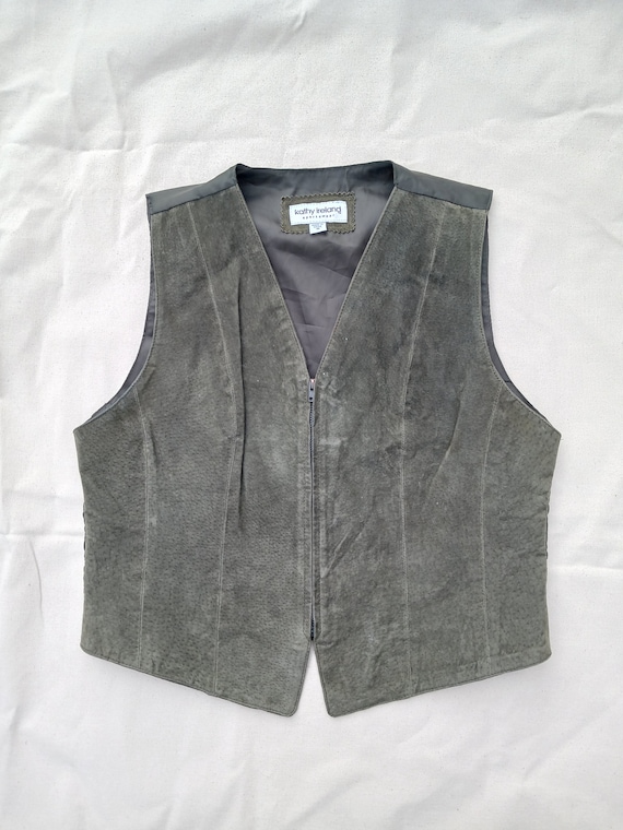 Vintage vest vintage waistcoat suede vest 90s (M)