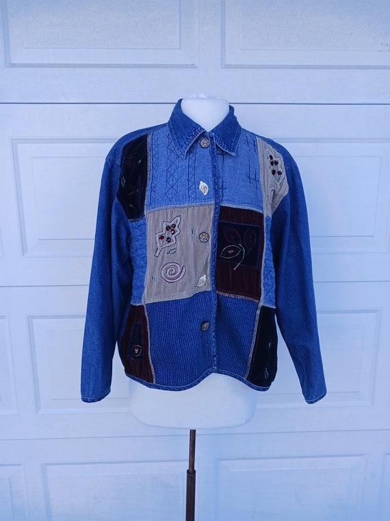 Denim jacket patchwork denim jacket 90s vintage (… - image 1
