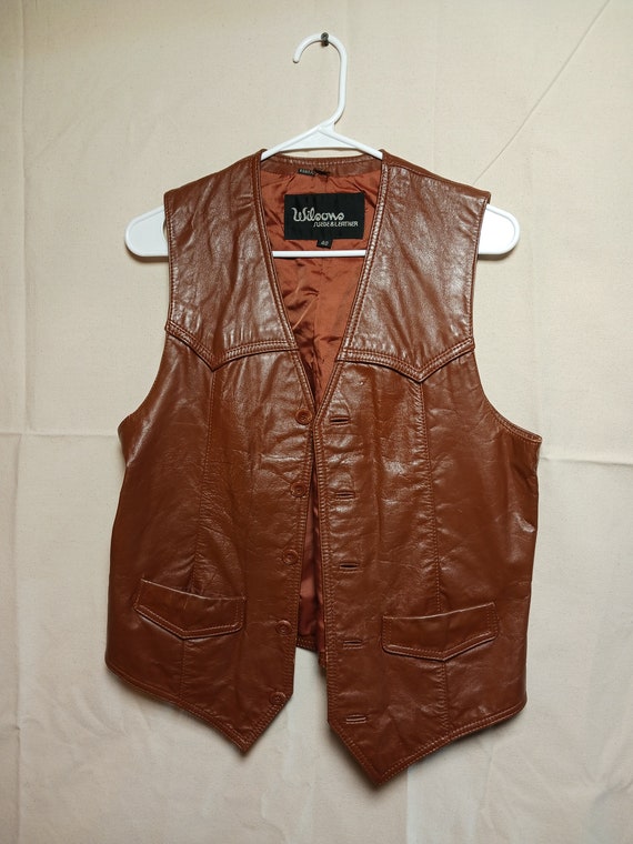 Vintage leather vest boho hippie western wear lea… - image 3