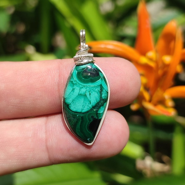 Handmade Malachite Pendant Sterling Silver, butterfly eye Malachite jewellery, unique Silver jewelry, Perfect gift, Love green protection