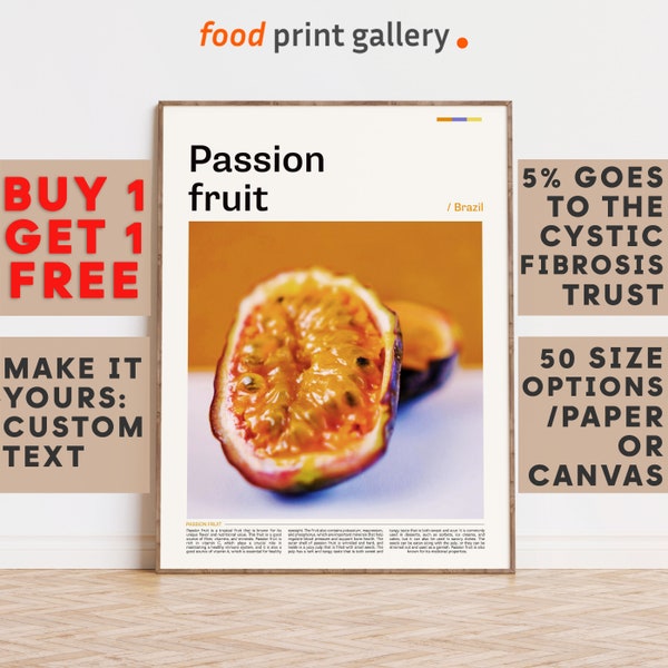 Passion Fruit Print Wand Kunst Poster, Bunte Fotografie Dekor, Küche Wandkunst, Geschenk Für Feinschmecker, Personalisierte Geburtstag Geschenk Geschenk 7063b