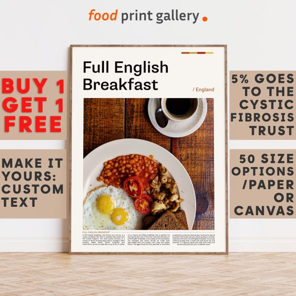 Full English Breakfast Print Wall Art Poster,  Colorful Décor, Kitchen Wall Art, Gift For Foodie, Personalized Birthday Gift 7308b