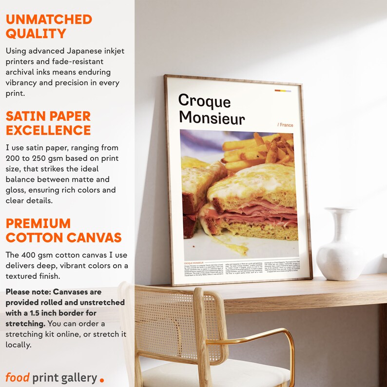 a poster of a sandwich on a table next to a chair