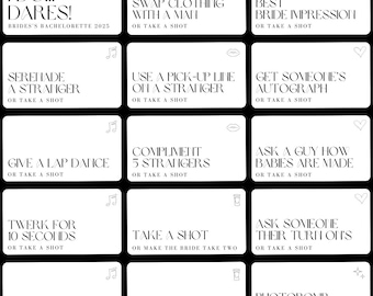 Tarjetas editables de desafío para despedidas de soltera: Juego del "Sí, quiero", Noche de chicas (descarga digital)