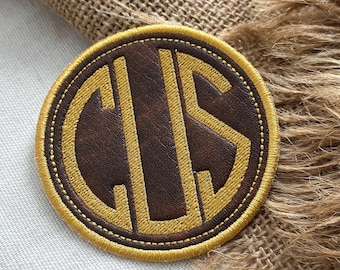 Personalized Monogram Leather Patch: Embroidered Initial, Iron/ Sew On Name, Leatherette Gift