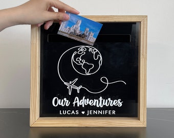 Couple Adventure Archive Box, Personalized Adventure Memory Box, Wood Travel Souvenir Box, Custom Travel Shadow Box, Photos Collection Frame