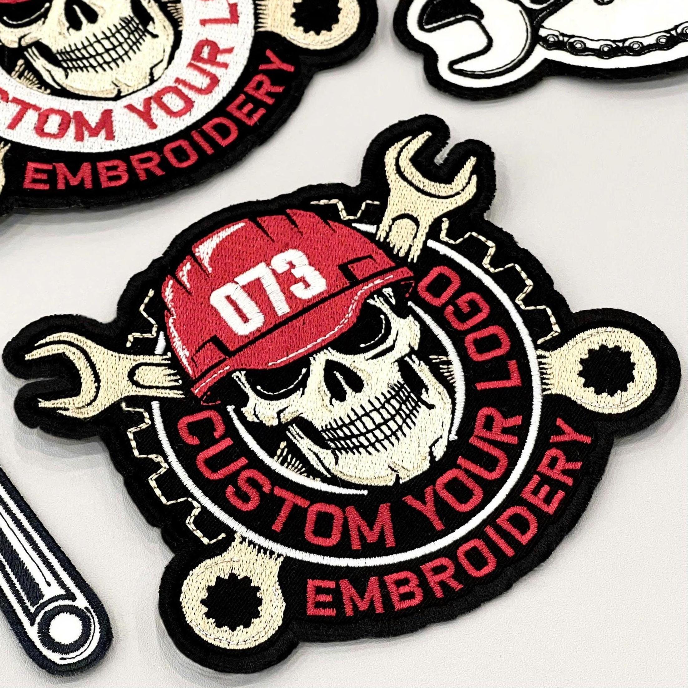 Patch logo personnalisé – Patchs brodés pour commande groupée ou vente en gros | Repasser, coudre, velcro | Pour les vestes, les chapeaux et les uniformes