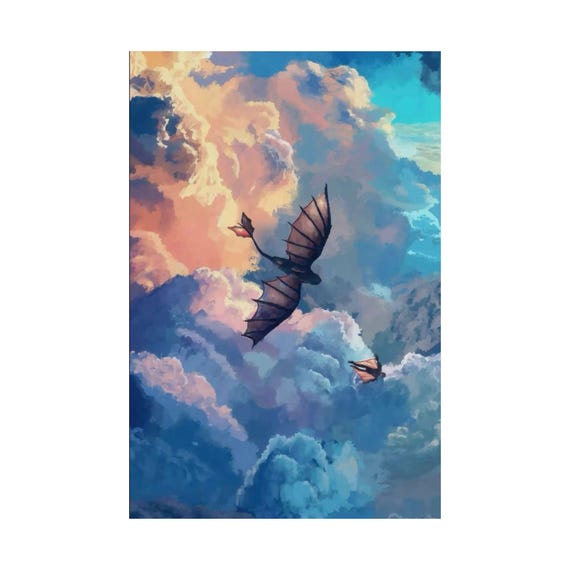 Dragon Poster | Dragon lover | Toothless night fury Matte Vertical Fantasy Sky Print