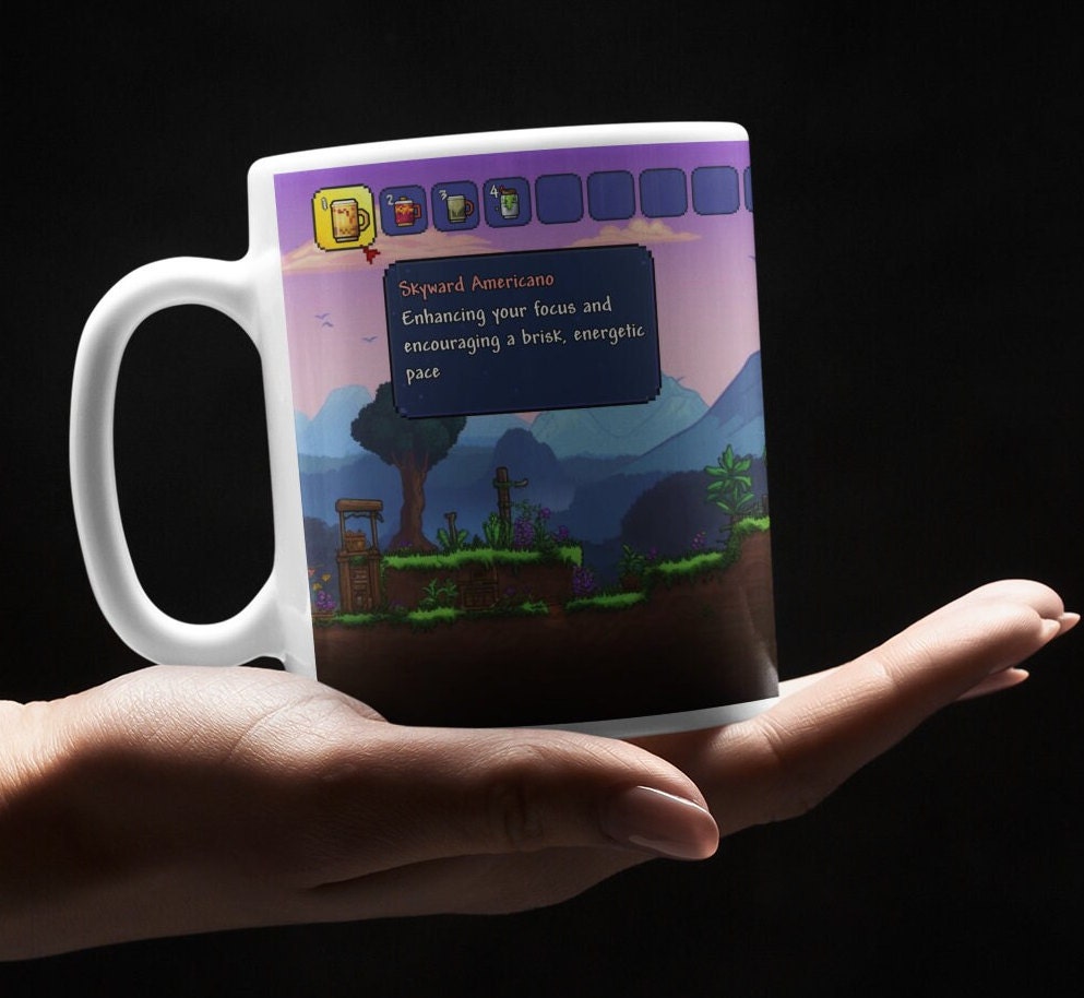 Terraria Mug Americano Coffee Design1, Unique Mugs, Terraria Themed Mug