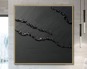 Wabi Sabi Wall Art Large Black Abstract Painting, Black Abstract Wall ...
