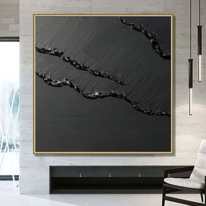 Wabi-Sabi Wall Art Große schwarze abstrakte Malerei, schwarze abstrakte Wandkunst, schwarze 3D abstrakte Malerei, schwarze 3D Textur Malerei