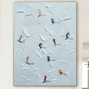 Original Snowboarding Sport Canvas Painting Winter Decor Texture Painting Abstract Texture Original Ski Sport Painting Snow Skiing Art