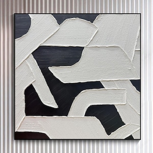 Black And White Textured Painting, Minimalist Abstract Painting, Living Room Wall Decor Black Abstract Art White Canvas Art, Large Wall Art