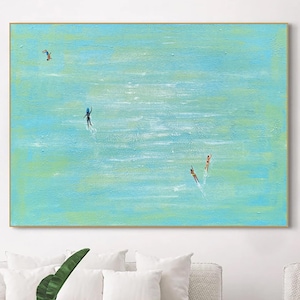 Swiming into the sea green ocean painting vintage retro painting green minimalist painting landscape painting holiday style wall art
