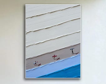 Abstract schilderij strandsurfen, paletmestextuurkunst