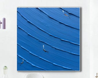 Getextureerd duiken olieverfschilderij: 3D blauwe abstracte kunst