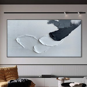 Large Black And White Painting Original Abstract Painting Textured Canvas Art White Wall Art Black Wall Painting For Living Room Decor