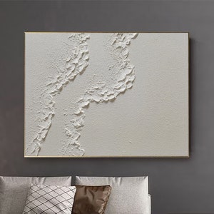 Large Beige Plaster Wall Art Beige Abstract Wave Painting Beige 3D Texture Painting Modern Minimalist Wall Art Neutral Minimalist Painting