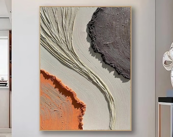 3D Minimalist Ozean Malerei auf Leinwand Strukturierte Wandkunst Erdton Wellen Kunst Wabi-Sabi Wandkunst Wohnzimmer Malerei Mode Room Decor