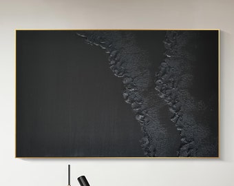 Large Black Plaster Wall Art Black Abstract Wave Painting Black 3D ...