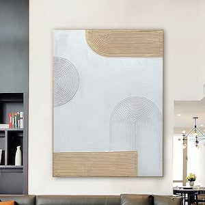 Pure Beige 3D Minimalist Painting on Canvas Large Beige Art Beige 3D Texture Wall Art Neutral Wabi Sabi Painting Beige Arch Plaster Painting