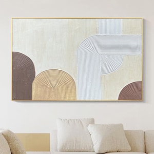 Beige White 3D Minimalist Painting on Canvas Large Beige Art Beige Texture Wall Art Neutral Wabi Sabi Painting Beige Arch Plaster Painting