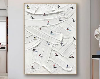 "Original Gemälde auf Leinwand ""skisport"" benutzerdefinierte Malerei Textur Wandkunst personalisierte Geschenk Skifahrer auf verschneiten Berg Kunst weißer Schnee Skilaufen Kunst."