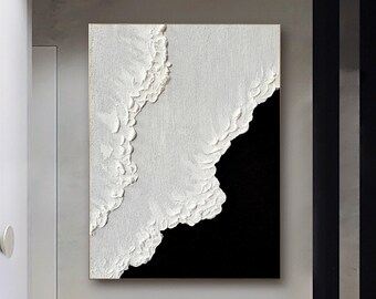 3D Minimalist Ocean Painting on Canvas Textured Wall Art Black White ...