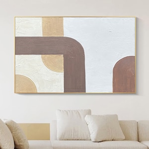 Beige White 3D Minimalist Painting on Canvas Large Beige Art Beige Texture Wall Art Neutral Wabi Sabi Painting Beige Arch Plaster Painting
