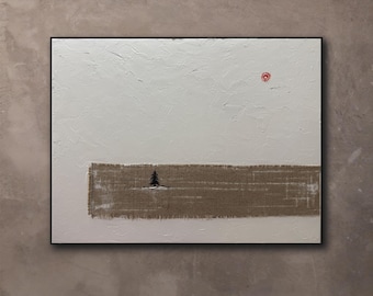 Teksturowana sztuka abstrakcyjna z lnu: wystrój domu w stylu wabi-sabi